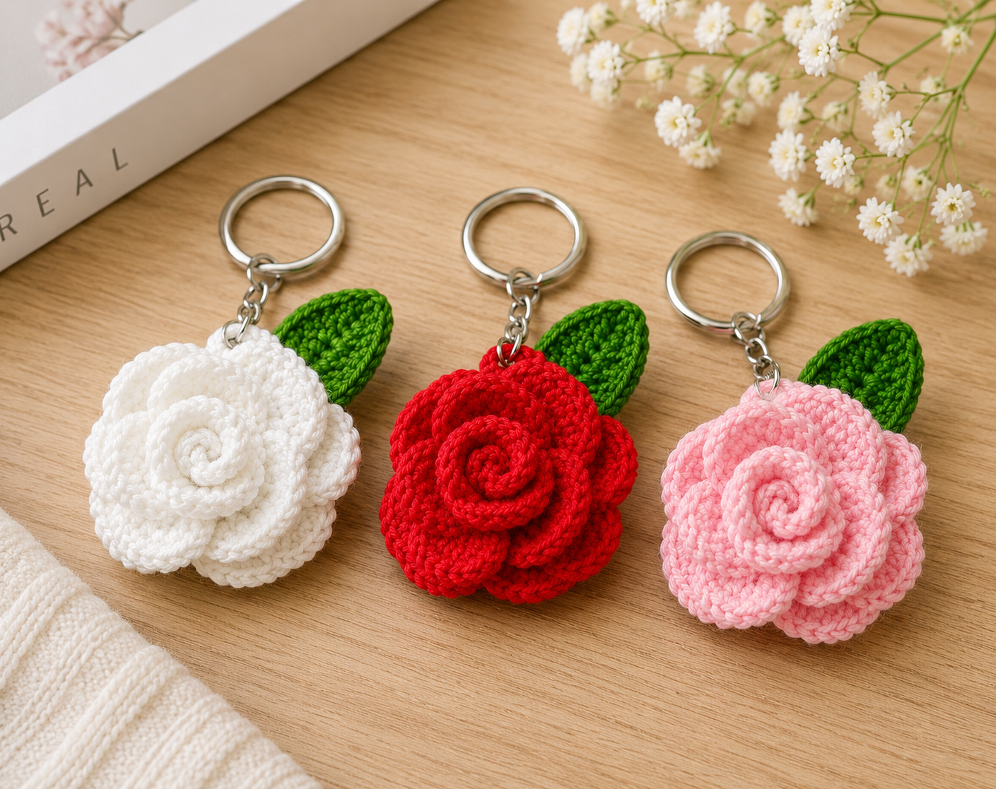 🌹 Handmade Crochet Rose Keychain