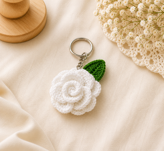 🌹 Handmade Crochet Rose Keychain