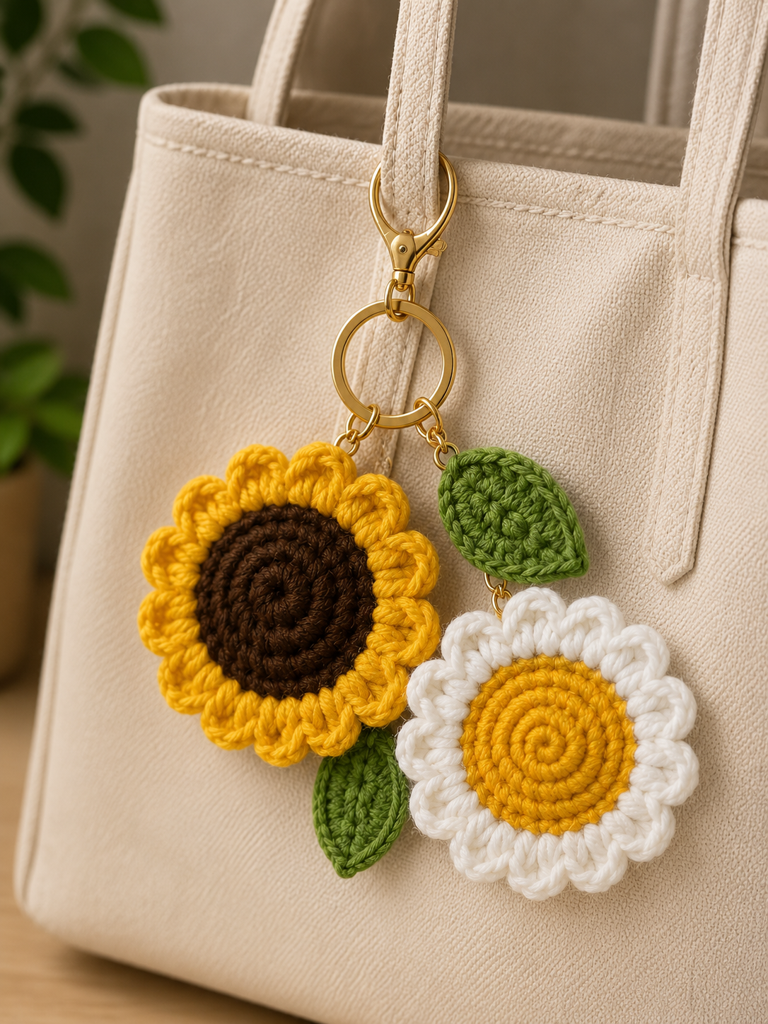 🌻 Handmade Crochet Sunflower Keychain