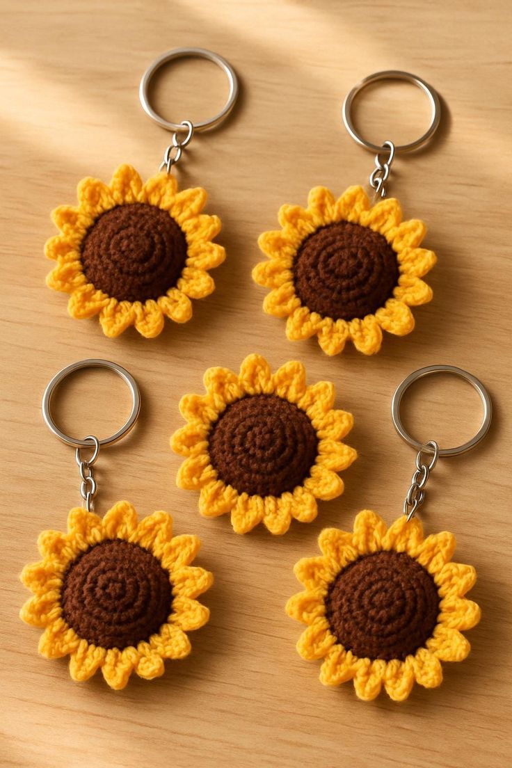 🌻 Handmade Crochet Sunflower Keychain